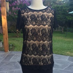 Black Lace Shirt with Nude Underlay